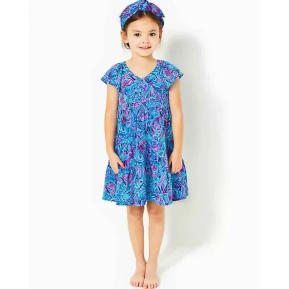 Lilly Pulitzer Girls Mini Kawai Dress Breakwater Blue Cotton S 4-5 YRS 281165